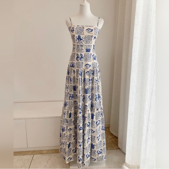Agua Bendita Blue and White Printed Maxi Dress - Picture 5 of 11